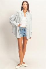 Blue Oversized Striped Button-Up Shirt