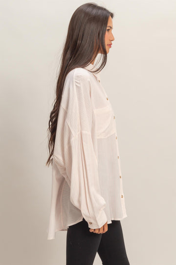 Pink Oversized Striped Button-Up Shirt