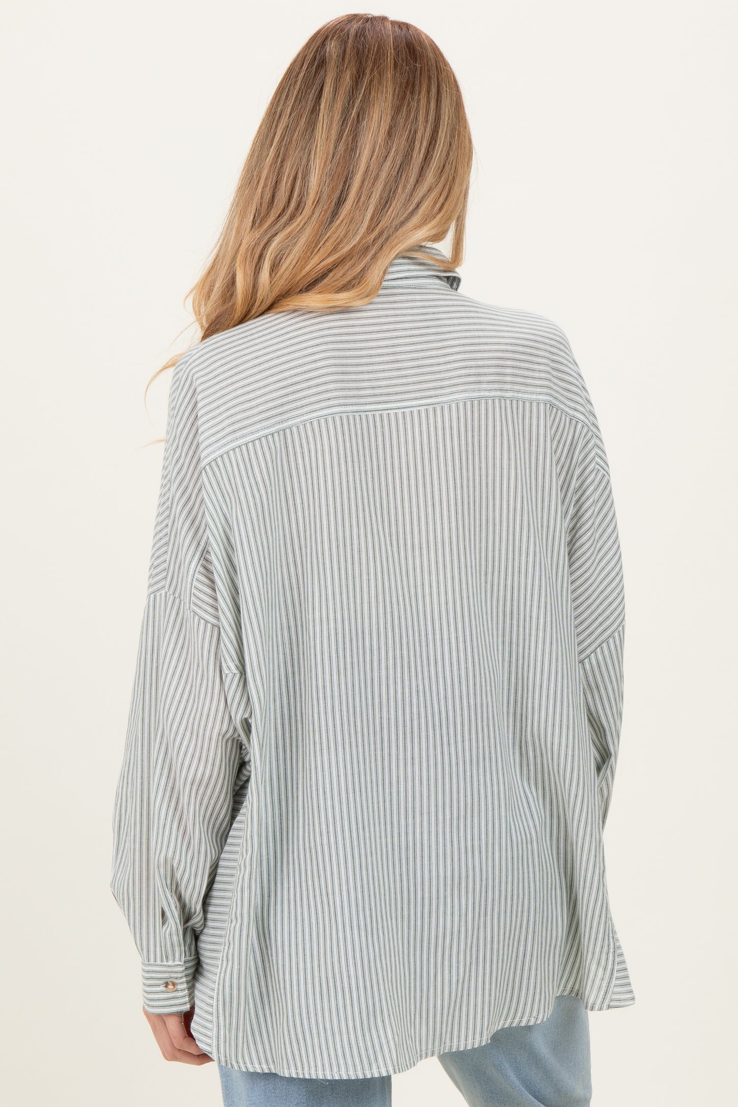 Olive Oversized Striped Button-Up Maternity Shirt