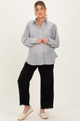 Black Oversized Striped Button-Up Maternity Shirt