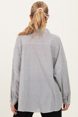 Black Oversized Striped Button-Up Maternity Shirt