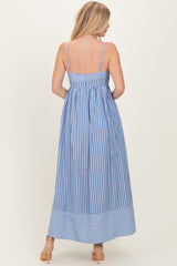 Blue Mixed Stripe Sleeveless Maxi Dress