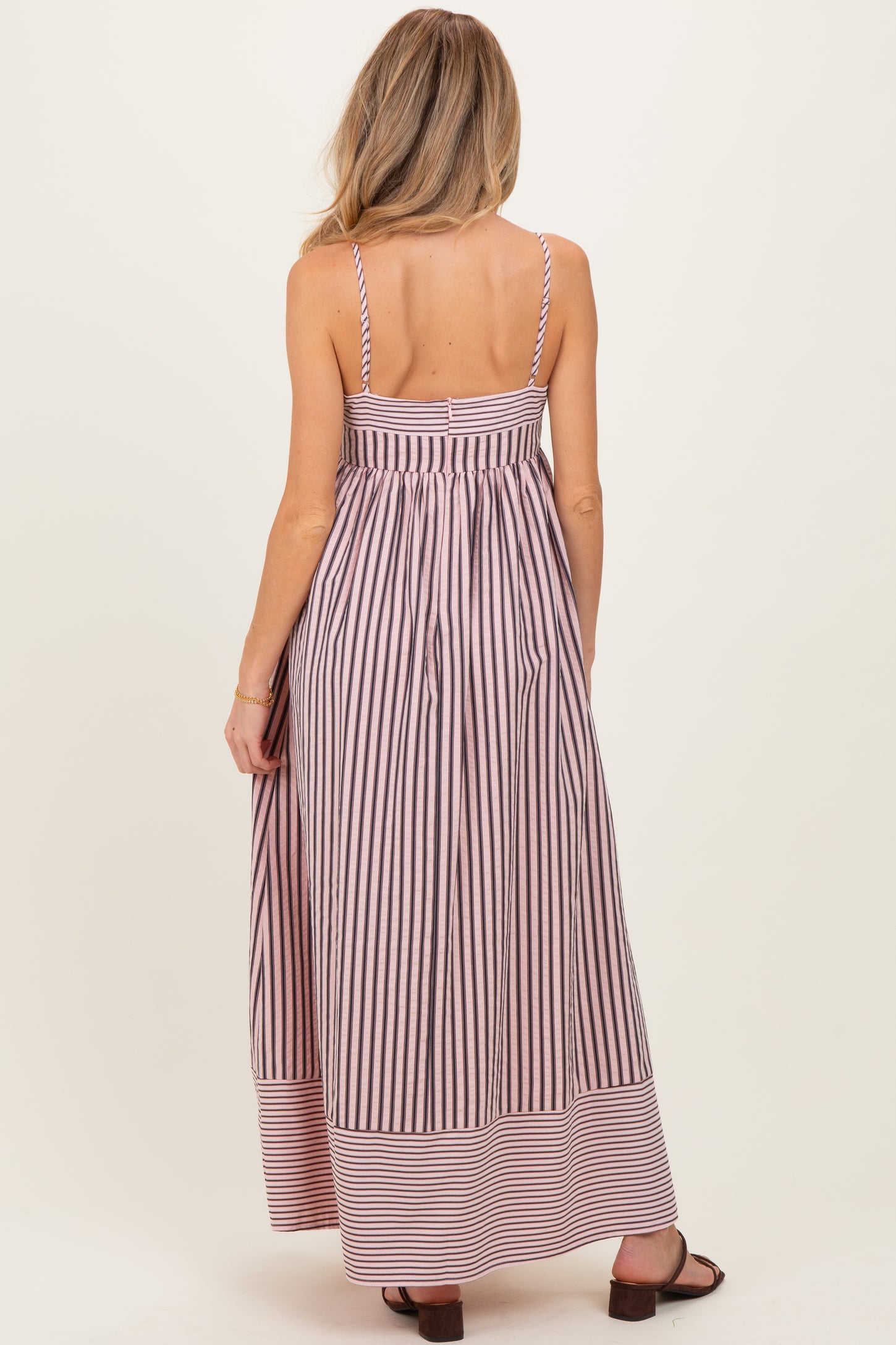 Mauve Mixed Stripe Sleeveless Maternity Maxi Dress