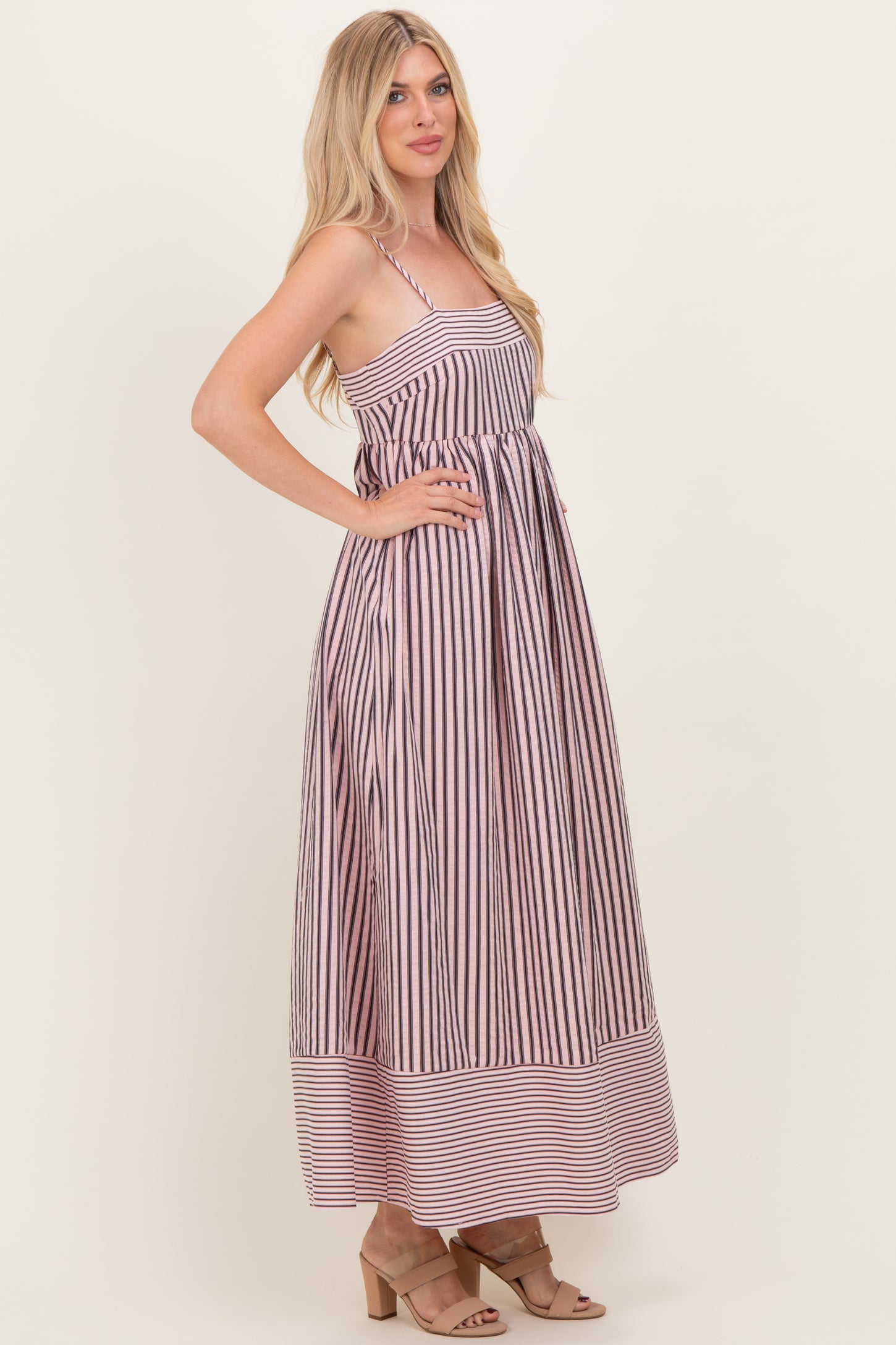 Mauve Mixed Stripe Sleeveless Maxi Dress