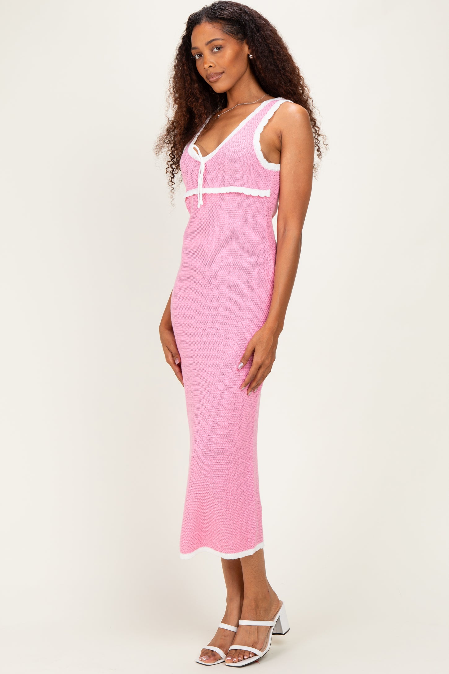 Blush Knit Sleeveless Contrast Trim Maxi Dress