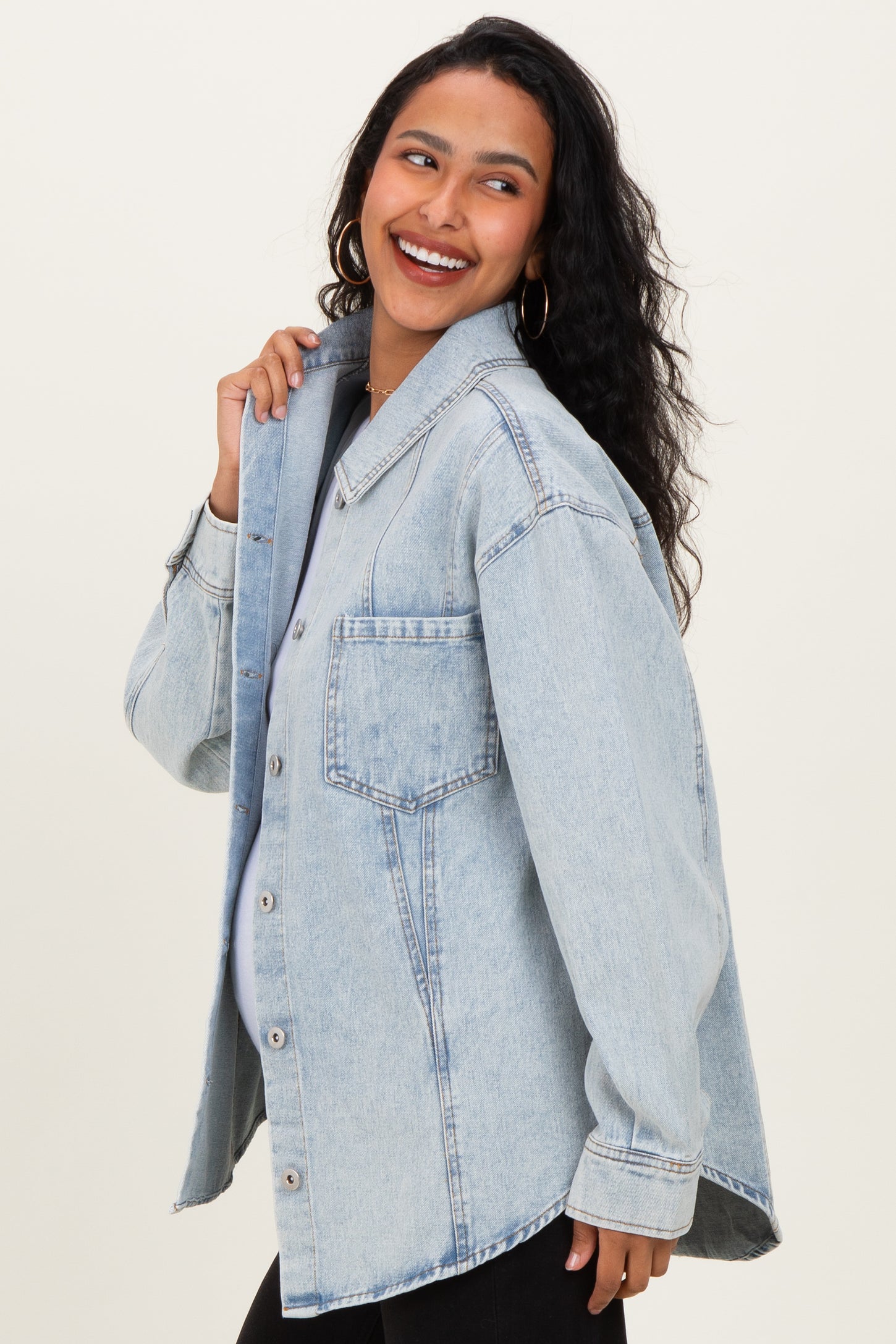 Light Indigo Oversized Denim Maternity Shirt Jacket