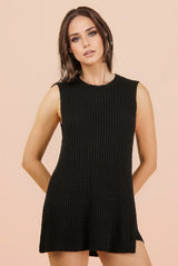 Black Knit Sleeveless Top Shorts Set