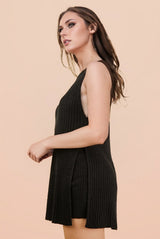 Black Knit Sleeveless Top Shorts Set