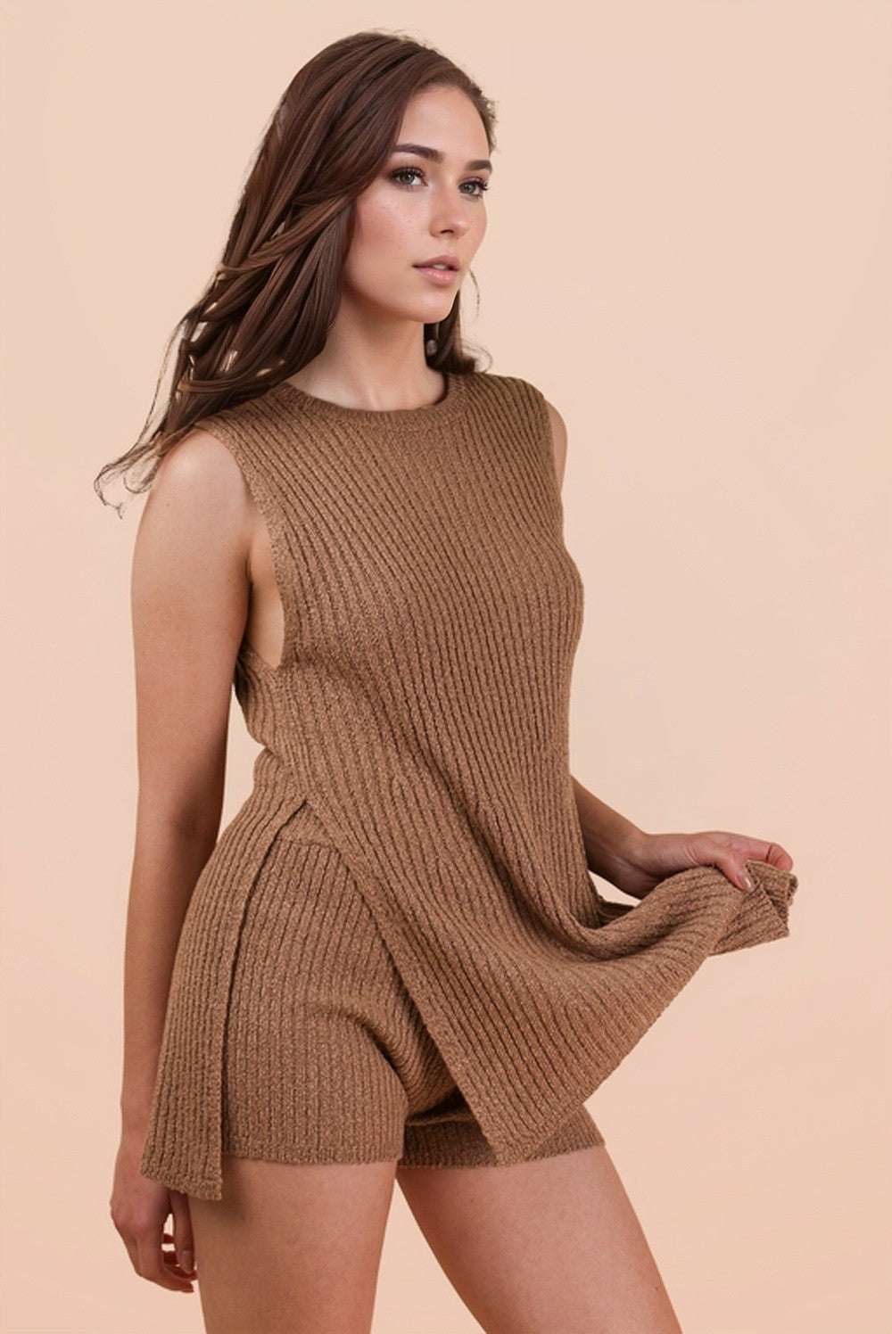 Mocha Knit Sleeveless Top Shorts Maternity Set