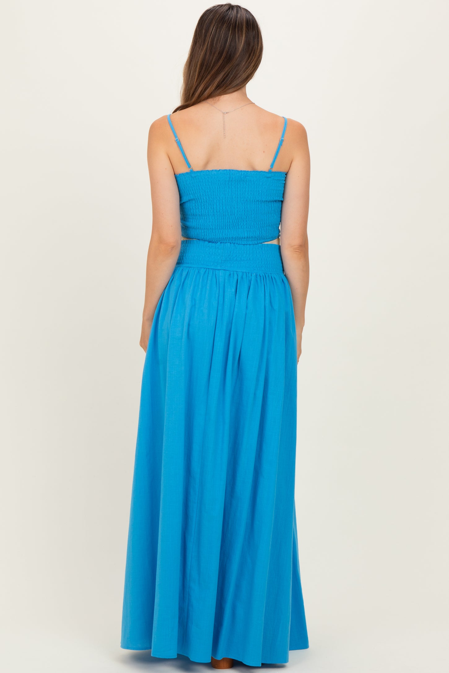 Blue Smocked Tank Maxi Skirt Maternity Set