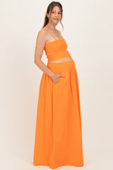 Orange Smocked Tank Maxi Skirt Maternity Set