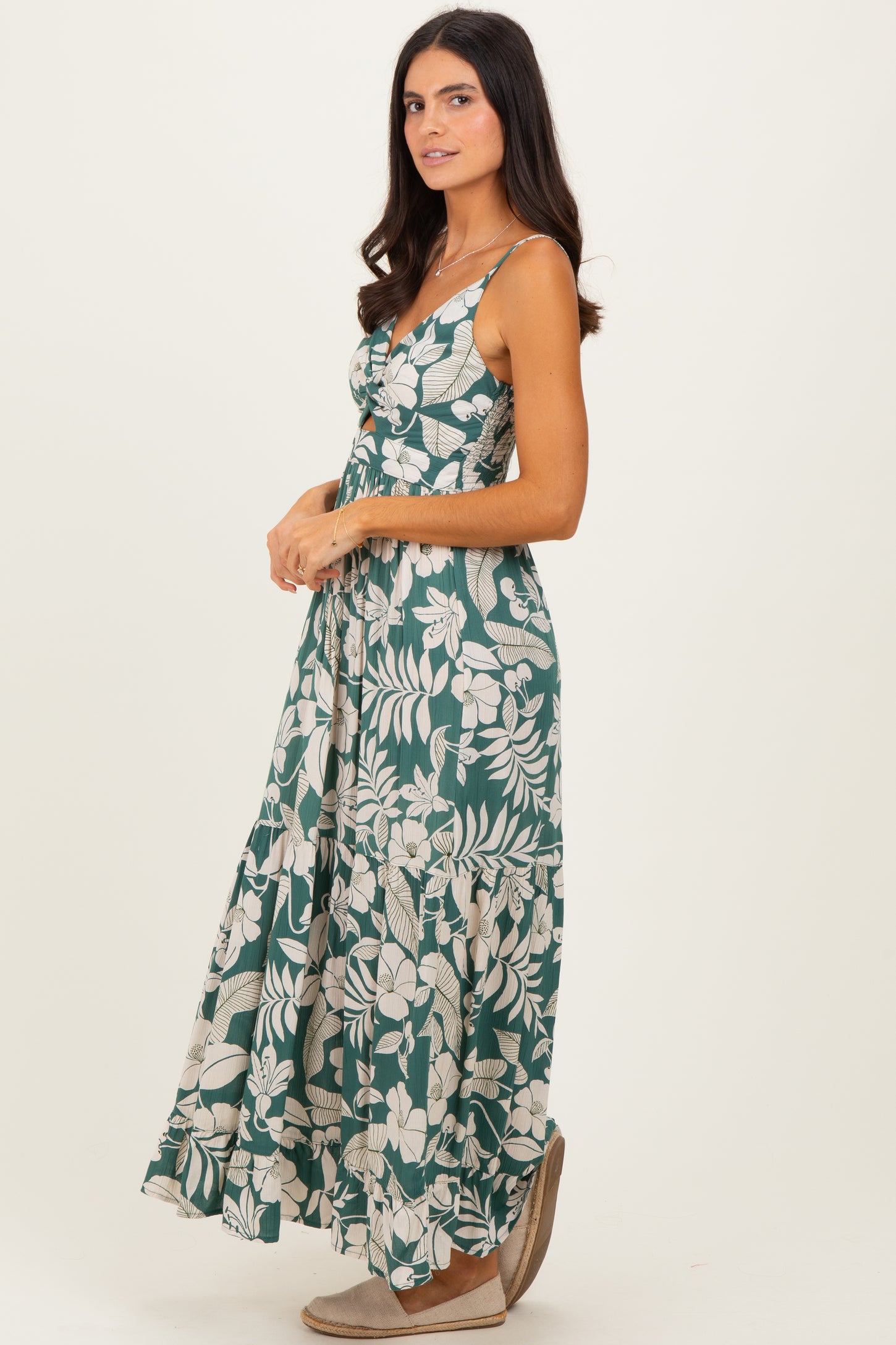 Sage V-Neck Twist Front Cut Out Maxi Dress
