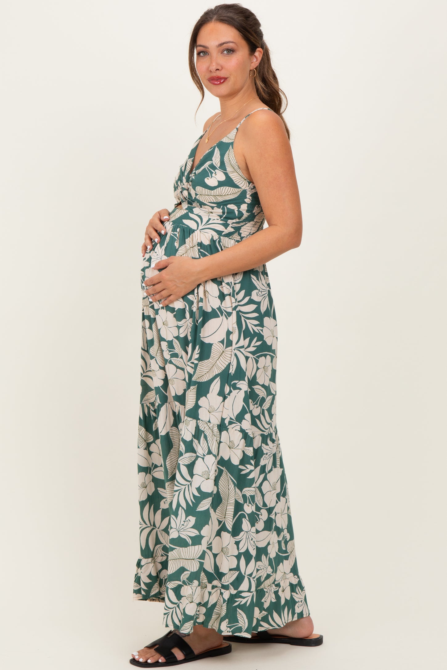 Sage V-Neck Twist Front Cut Out Maternity Maxi Dress
