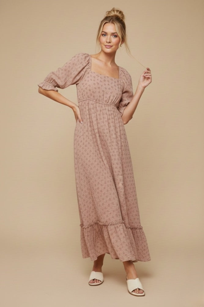 Mauve Floral Square Neck Maxi Dress