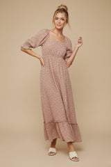 Mauve Floral Square Neck Maxi Dress