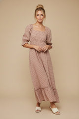 Mauve Floral Square Neck Maxi Dress