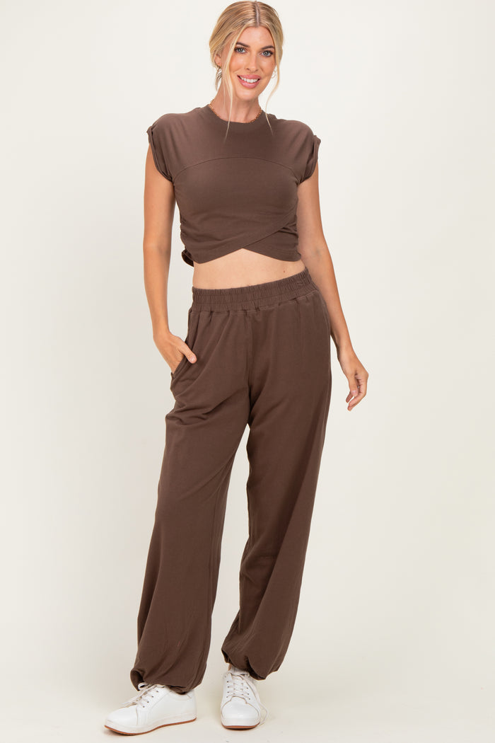 Mocha Cropped Tank Pant Set