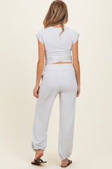 Light Heather Grey Cropped Tank Pant Maternity Set