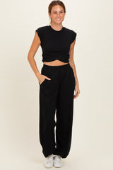 Black Cropped Tank Pant Set