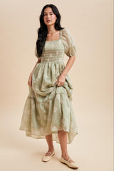 Fern Embroidered Floral Smocked Maxi Dress