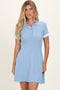 Blue Knit Ruffle Sleeve Mini Polo Dress