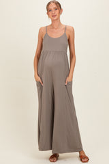 Moss Brown Sleeveless Wide Leg Maternity Jumpsuit