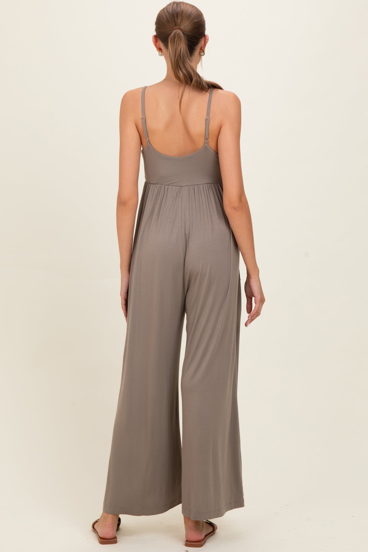 Moss Brown Sleeveless Wide Leg Maternity Jumpsuit