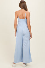 Mist Blue Sleeveless Wide Leg Maternity Jumpsuit