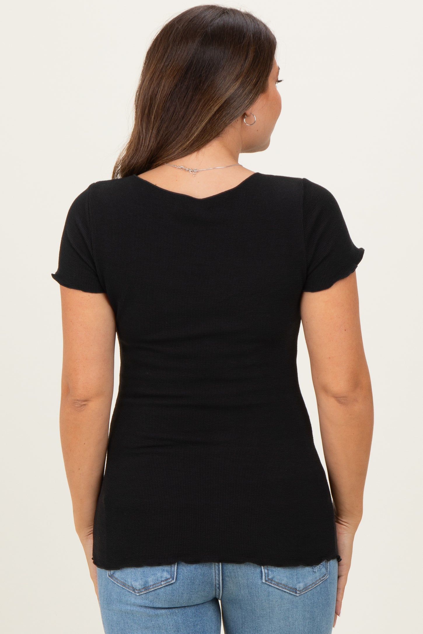 Black Ruffle Edge Short Sleeve Maternity Top