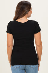 Black Ruffle Edge Short Sleeve Maternity Top