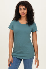Teal Ruffle Edge Short Sleeve Maternity Top