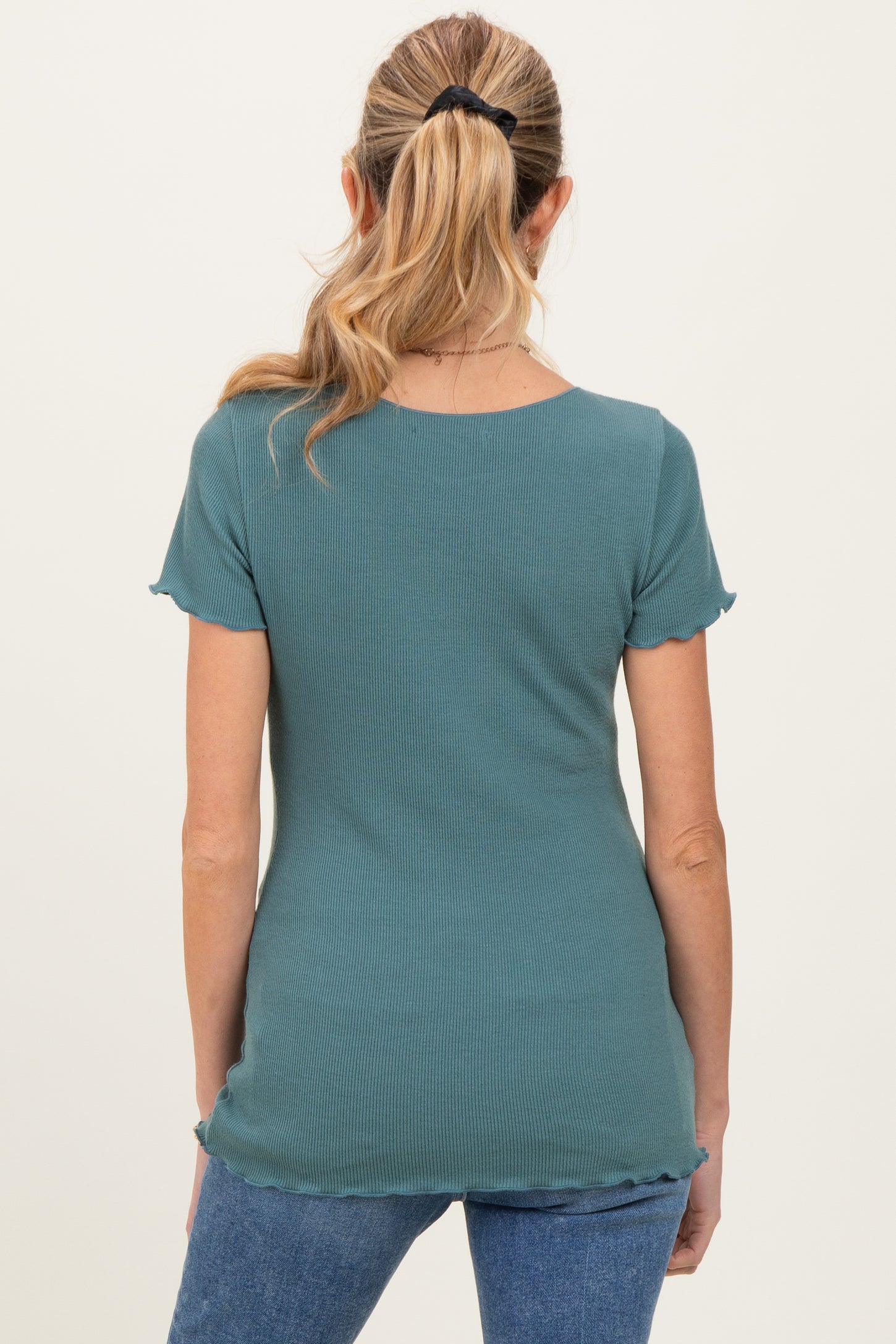Teal Ruffle Edge Short Sleeve Maternity Top