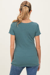 Teal Ruffle Edge Short Sleeve Maternity Top