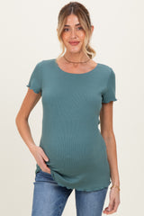 Teal Ruffle Edge Short Sleeve Maternity Top