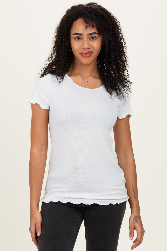 White Ruffle Edge Short Sleeve Maternity Top