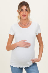 White Ruffle Edge Short Sleeve Maternity Top