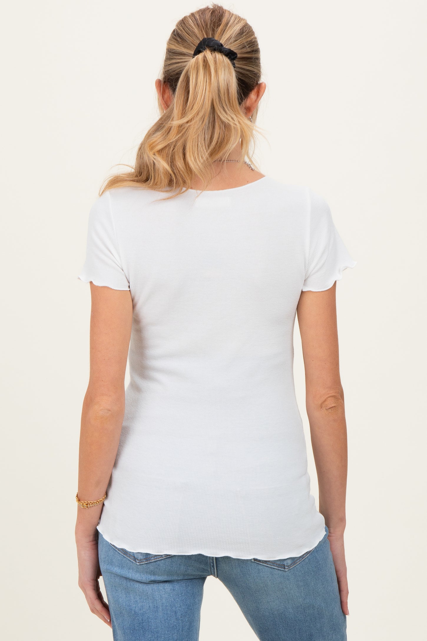 White Ruffle Edge Short Sleeve Maternity Top