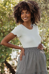 White Ruffle Edge Short Sleeve Maternity Top