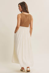 Mocha Knit Bodice Contrast Skirt Maxi Dress