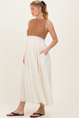 Mocha Knit Bodice Contrast Skirt Maternity Maxi Dress