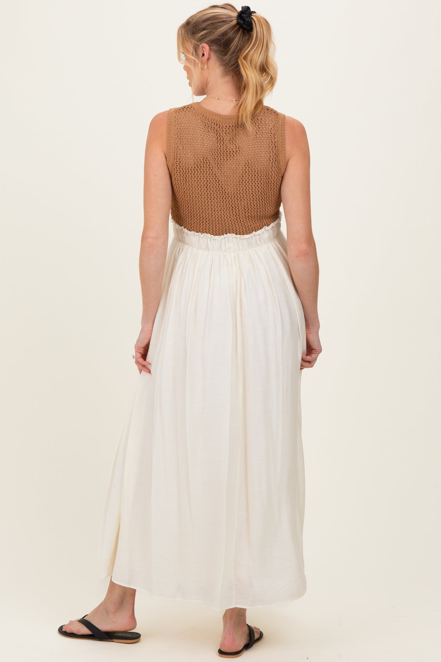 Mocha Knit Bodice Contrast Skirt Maternity Maxi Dress