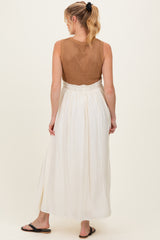 Mocha Knit Bodice Contrast Skirt Maternity Maxi Dress