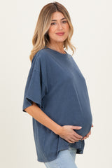 Light Navy Oversized Mineral Wash Maternity T-Shirt