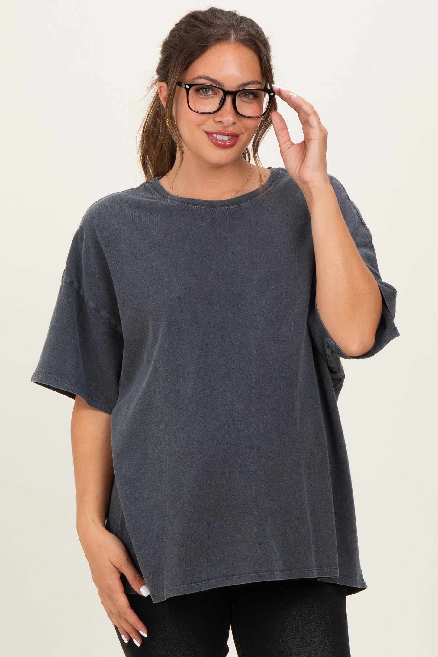 Charcoal Oversized Mineral Wash Maternity T-Shirt