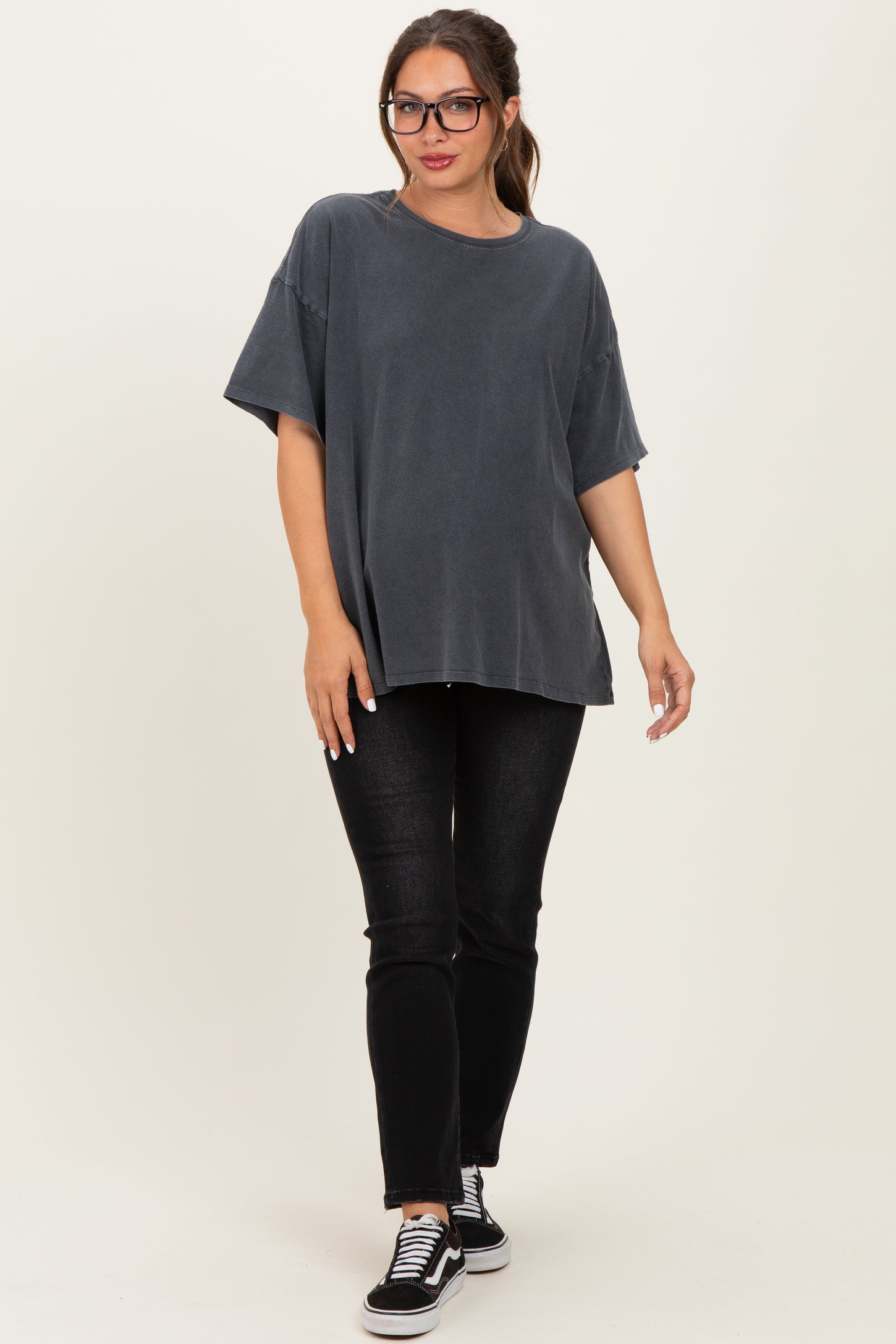 Charcoal Oversized Mineral Wash Maternity T-Shirt