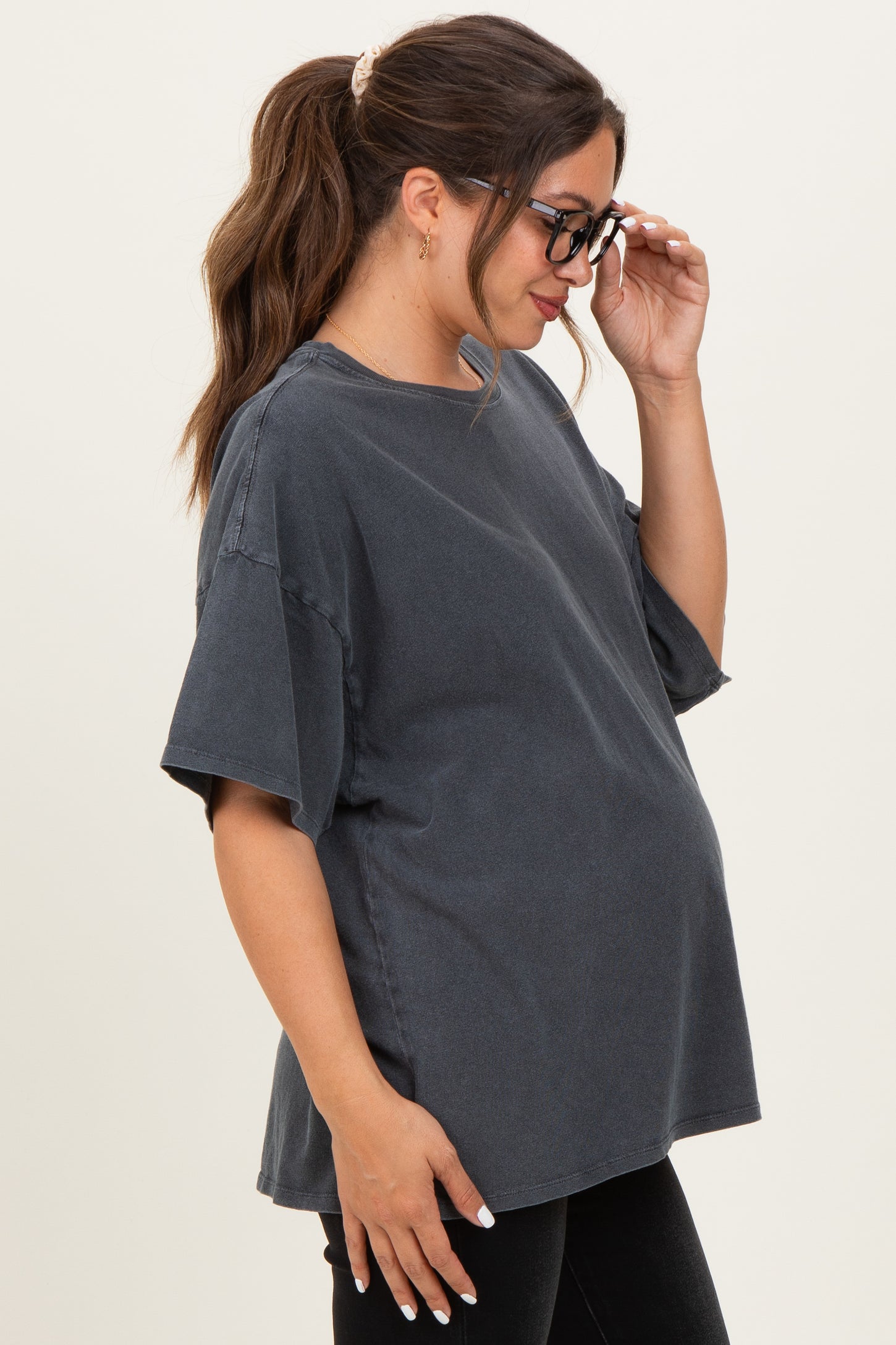 Charcoal Oversized Mineral Wash Maternity T-Shirt