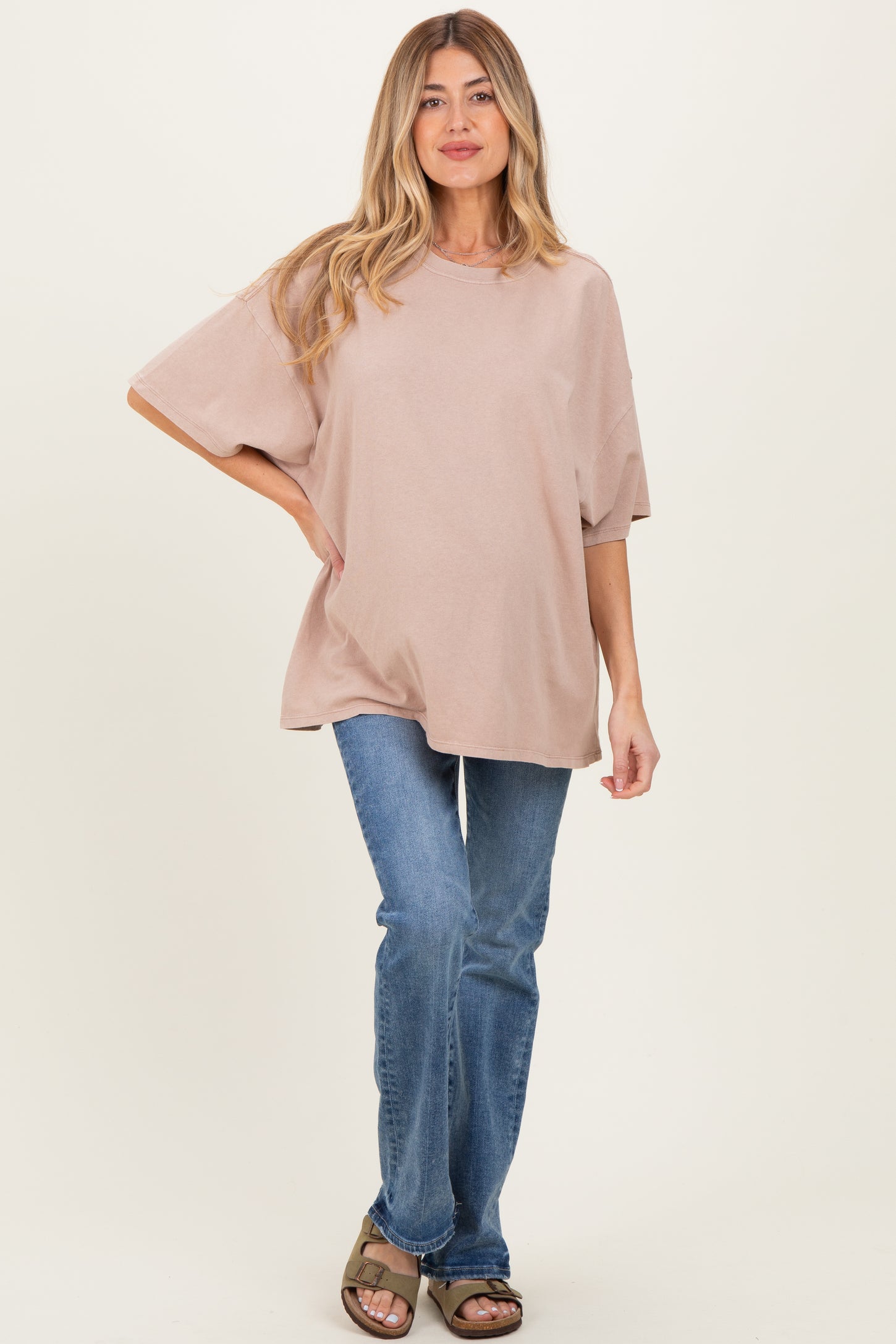 Taupe Oversized Mineral Wash Maternity T-Shirt