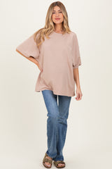 Taupe Oversized Mineral Wash Maternity T-Shirt