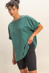 Dark Teal Oversized Mineral Wash Maternity T-Shirt
