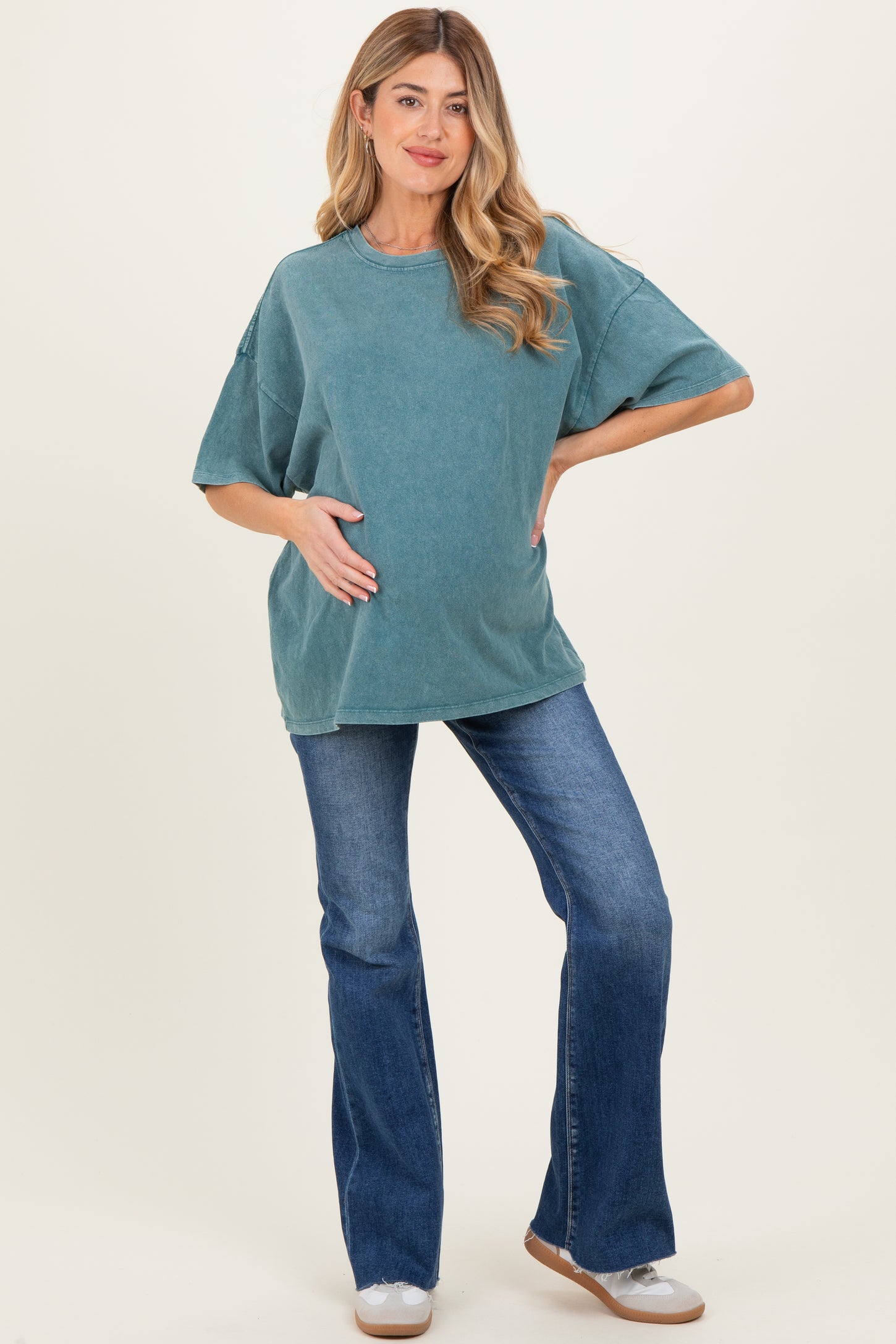 Dark Teal Oversized Mineral Wash Maternity T-Shirt